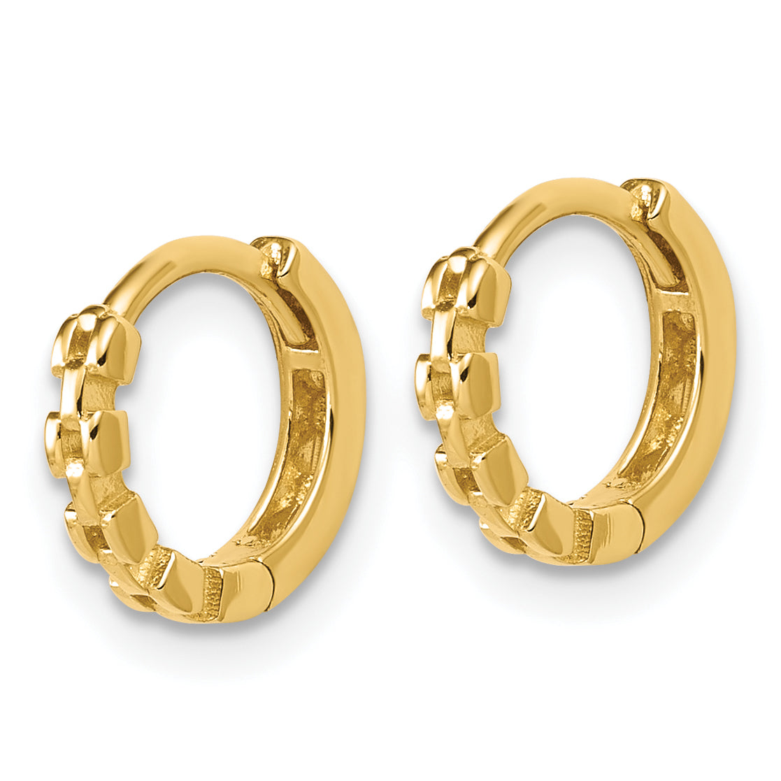 14K Polished Link Pattern Huggie Hoop Earrings