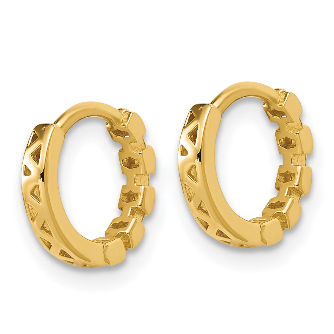 14K Polished Link Pattern Huggie Hoop Earrings