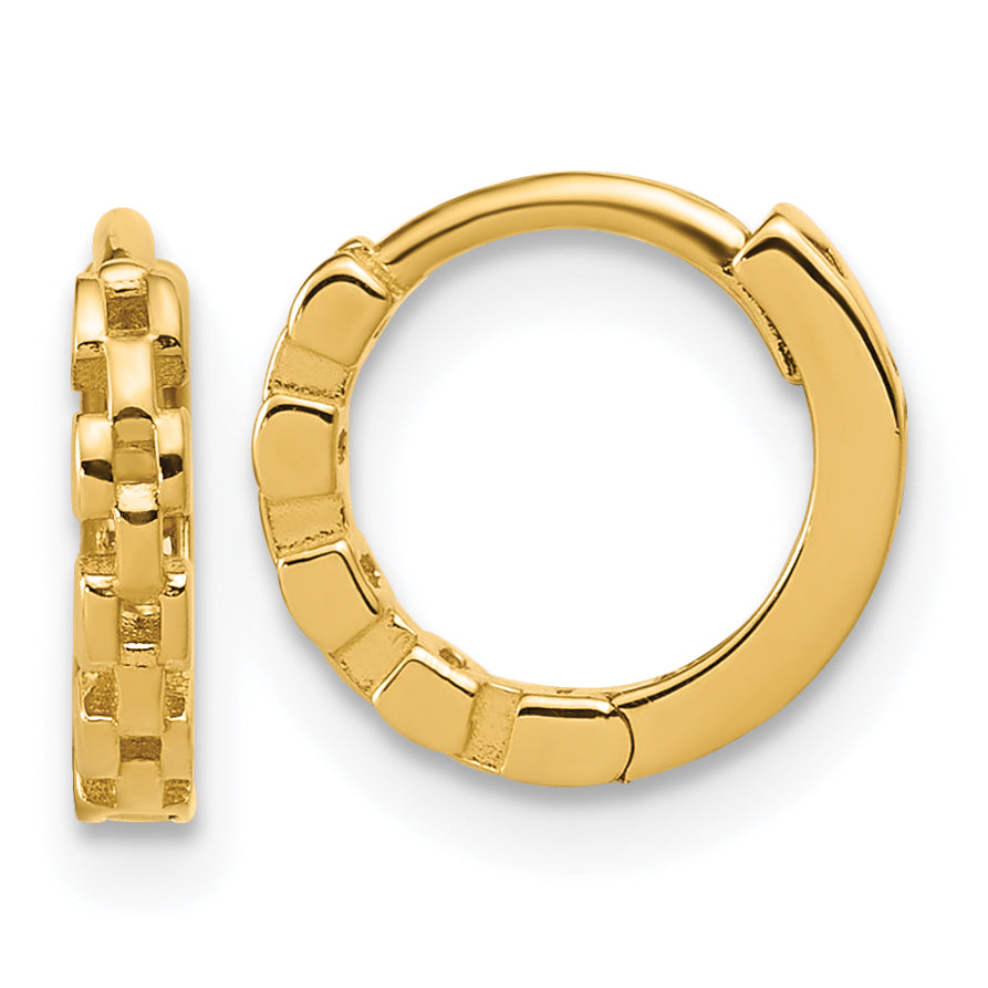 14K Polished Link Pattern Huggie Hoop Earrings