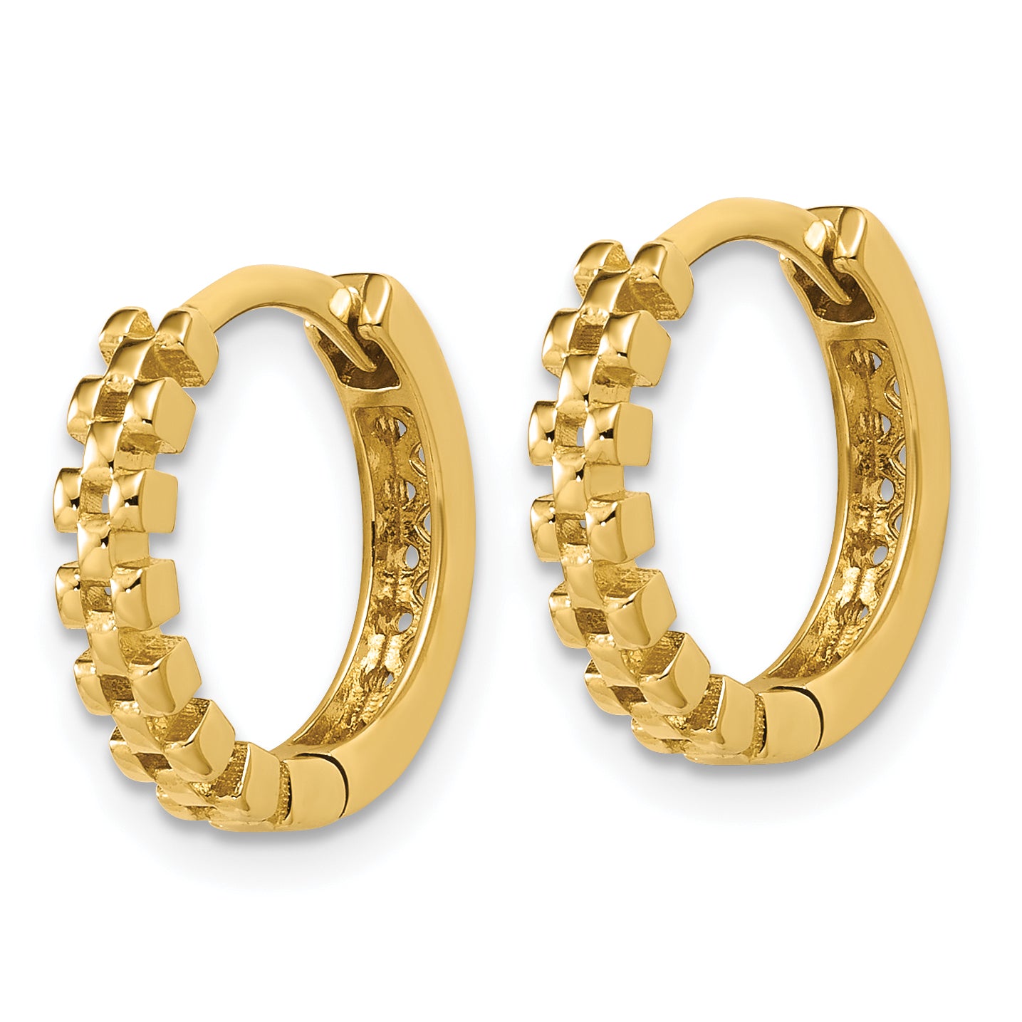 14K Polished Link Pattern Huggie Hoop Earrings