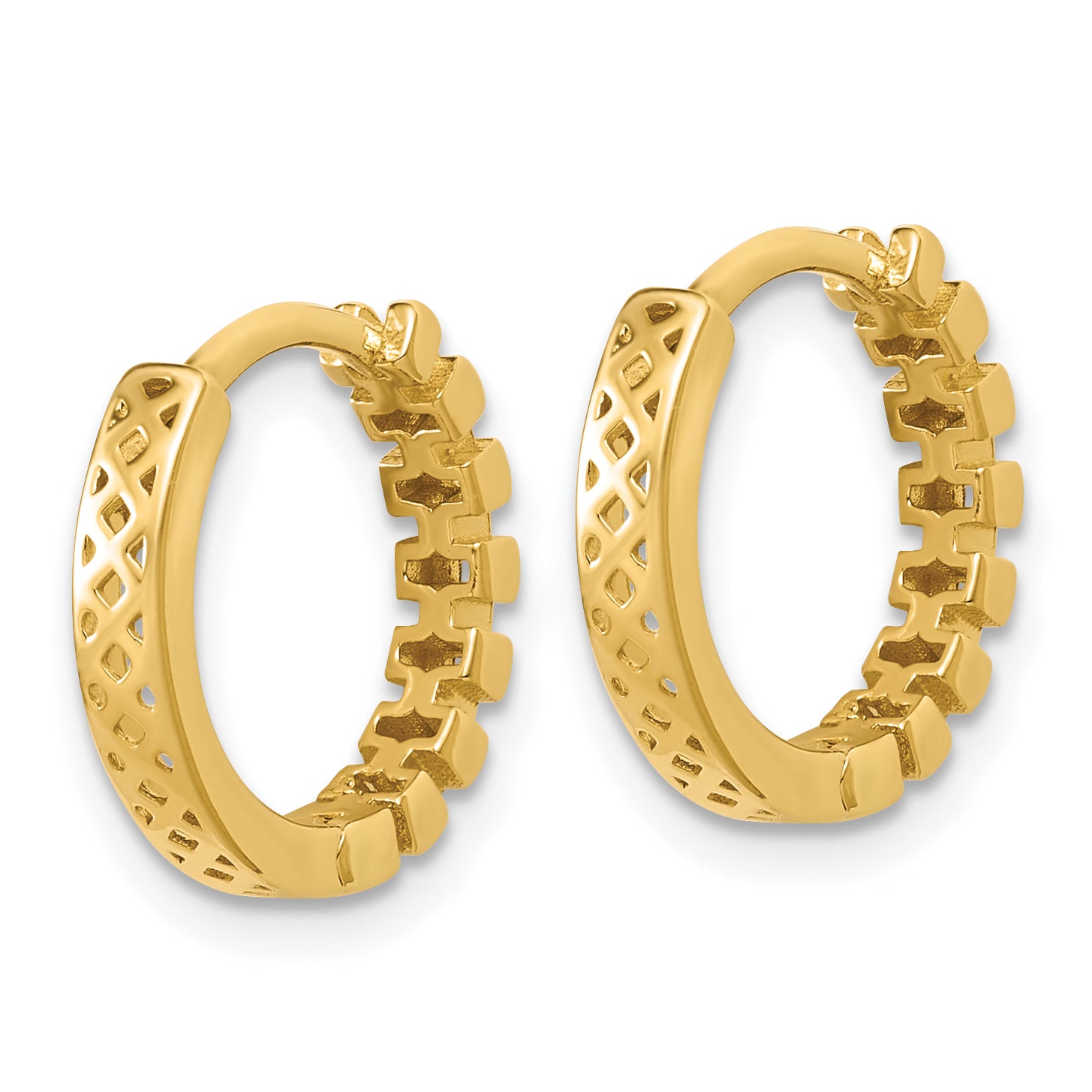 14K Polished Link Pattern Huggie Hoop Earrings