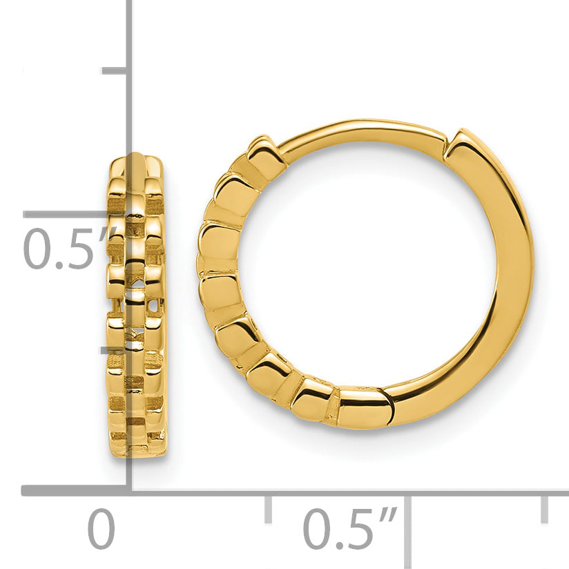 14K Polished Link Pattern Huggie Hoop Earrings