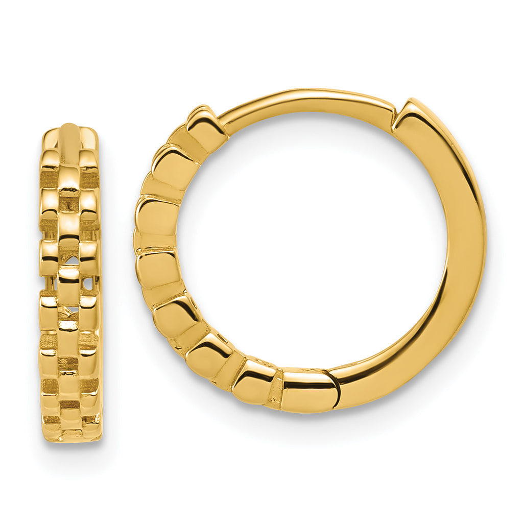 14K Polished Link Pattern Huggie Hoop Earrings