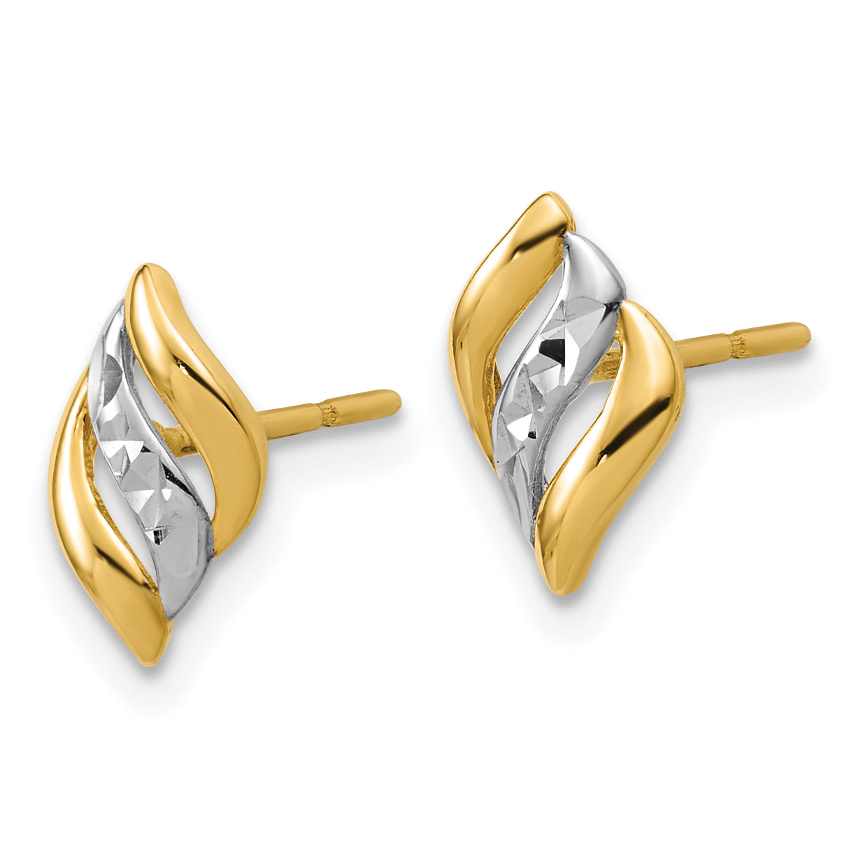 14K w/Rhodium Polished and Diamond-cut Post Earrings