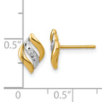 14K w/Rhodium Polished and Diamond-cut Post Earrings