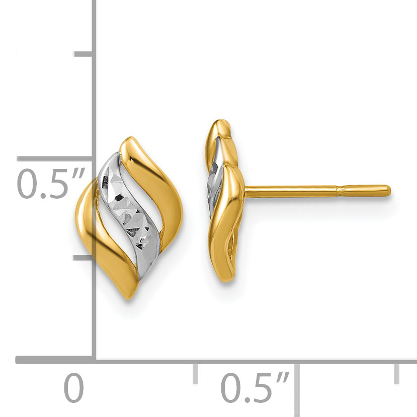 14K w/Rhodium Polished and Diamond-cut Post Earrings