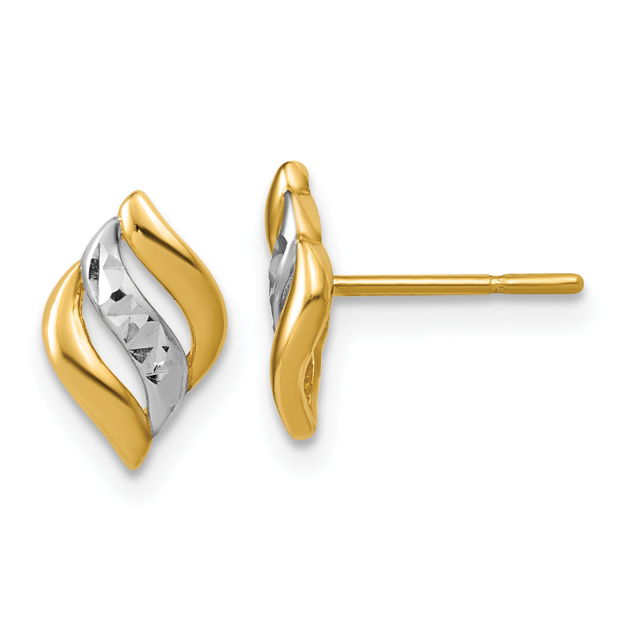 14K w/Rhodium Polished and Diamond-cut Post Earrings Main image