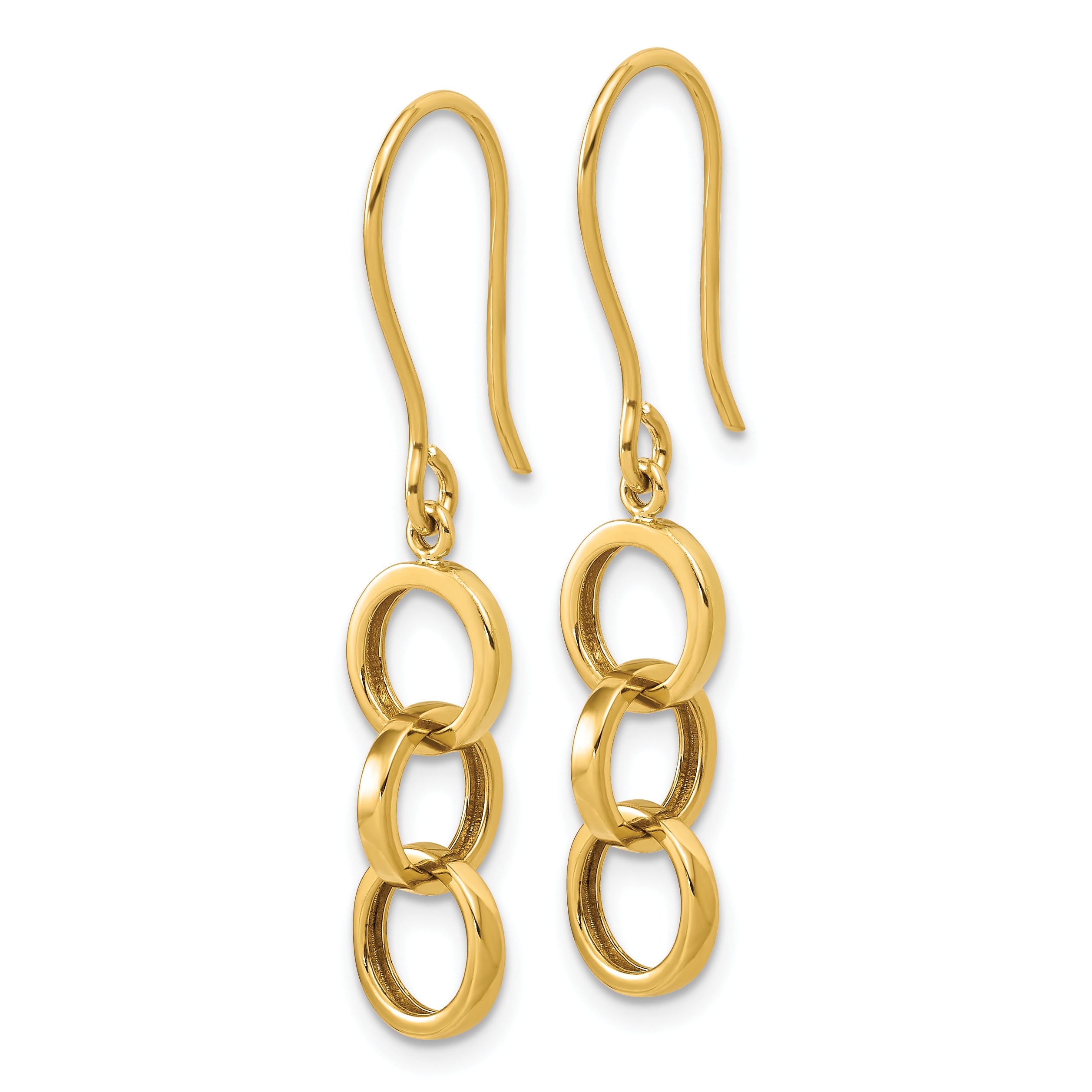 14K Polished Circles Dangle Shepard Hook Earrings