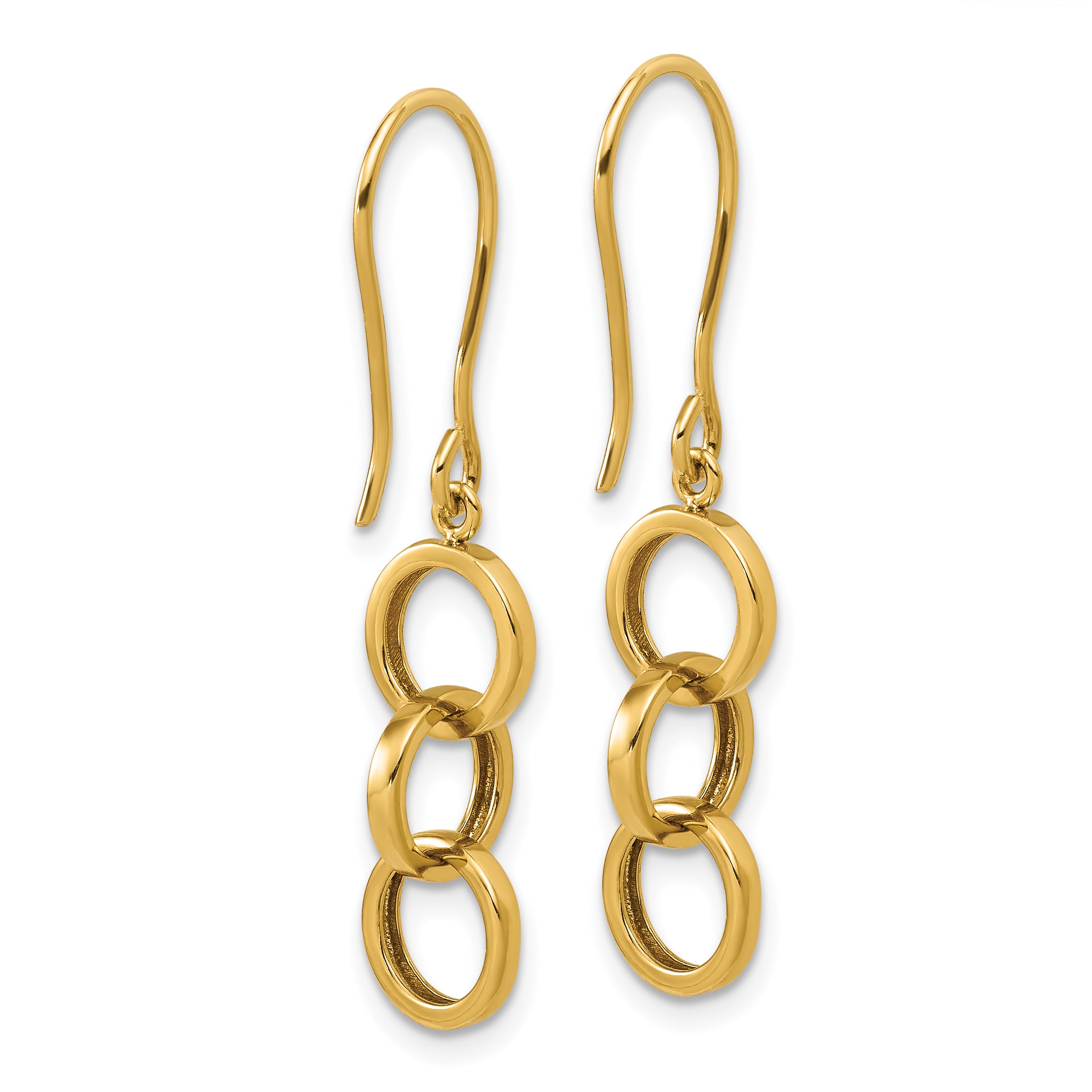 14K Polished Circles Dangle Shepard Hook Earrings