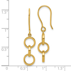 14K Polished Circles Dangle Shepard Hook Earrings