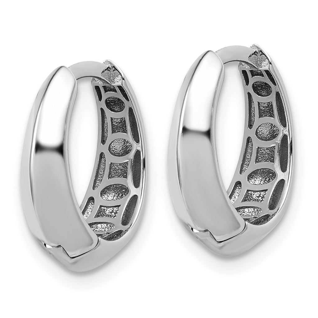 14K White Gold Polished Hinged Hoop Earrings