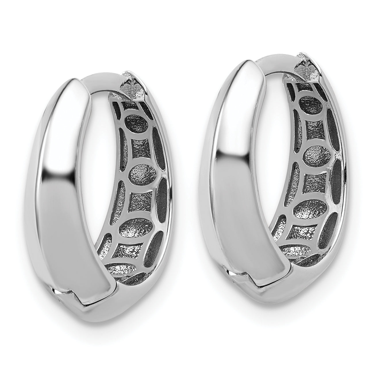 14K White Gold Polished Hinged Hoop Earrings