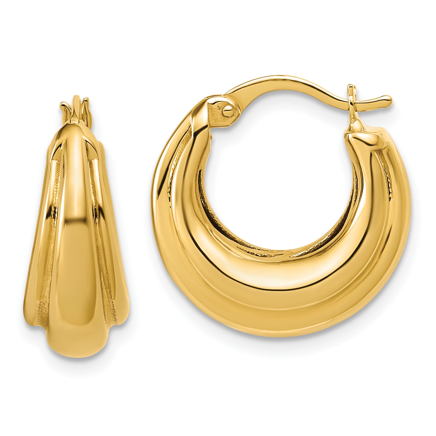 14K Polished and Grooved Hoop Earrings Main image