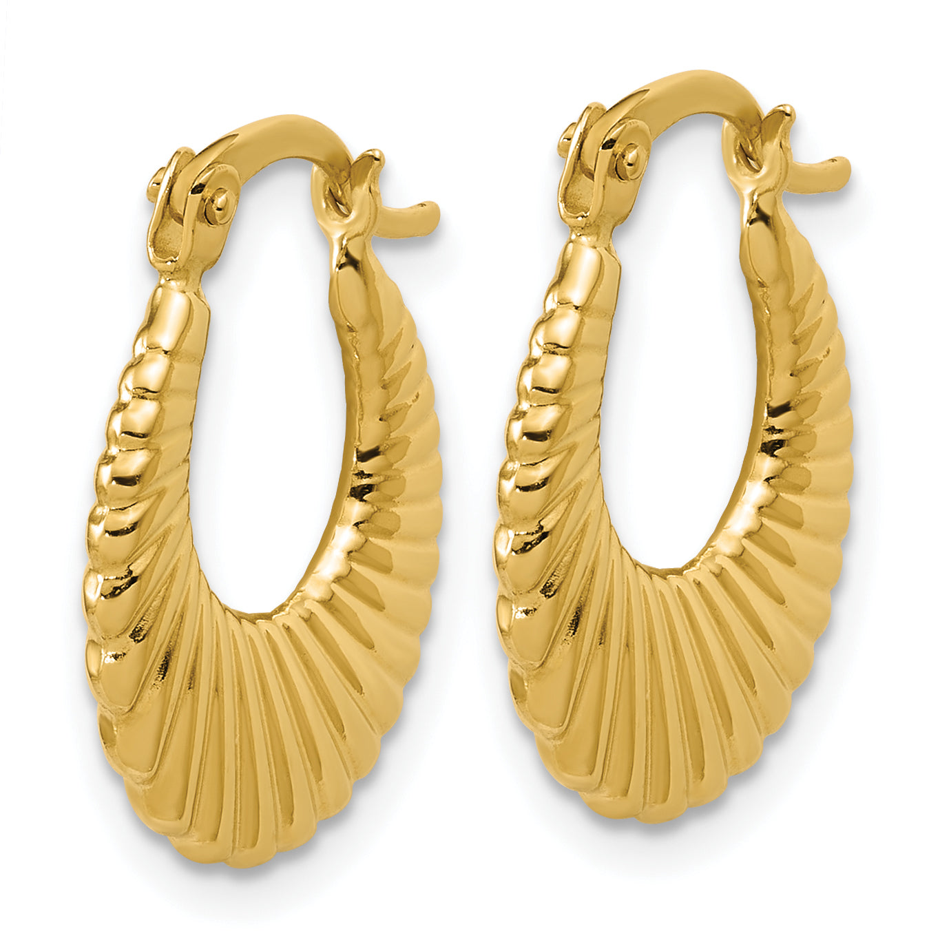14K Polished and Grooved Hoop Earrings Secondary image