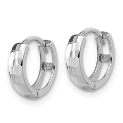 14K White Gold Polished and D/C Huggie Hoop Earrings