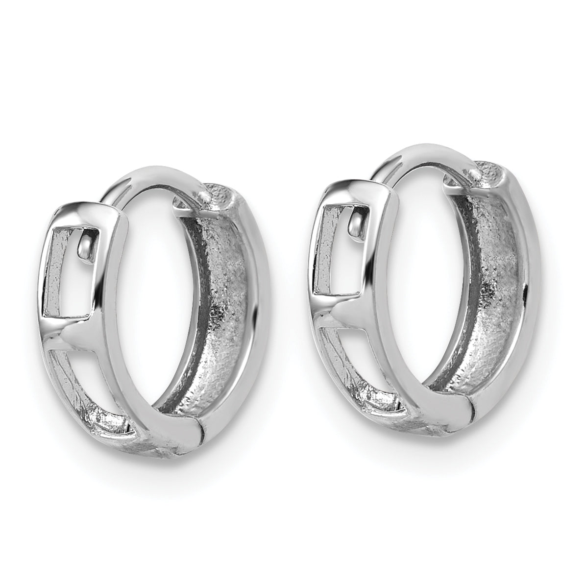 14K White Gold Polished and D/C Huggie Hoop Earrings