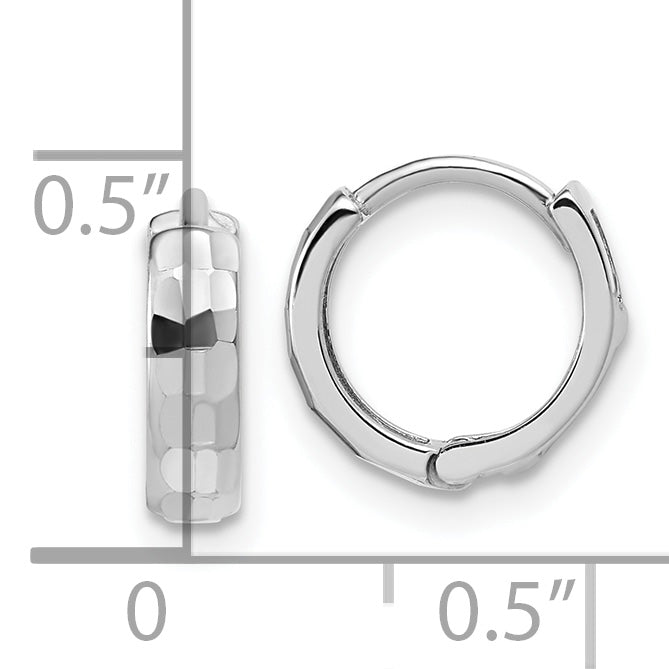 14K White Gold Polished and D/C Huggie Hoop Earrings