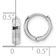 14K White Gold Polished and D/C Huggie Hoop Earrings