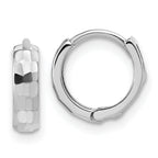 14K White Gold Polished and D/C Huggie Hoop Earrings