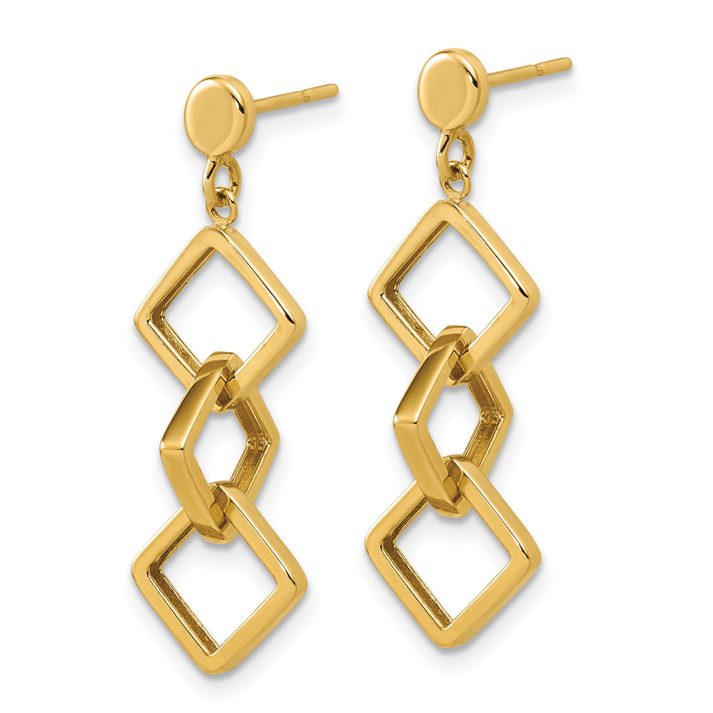 14K Polished Square link Dangle Post Earrings