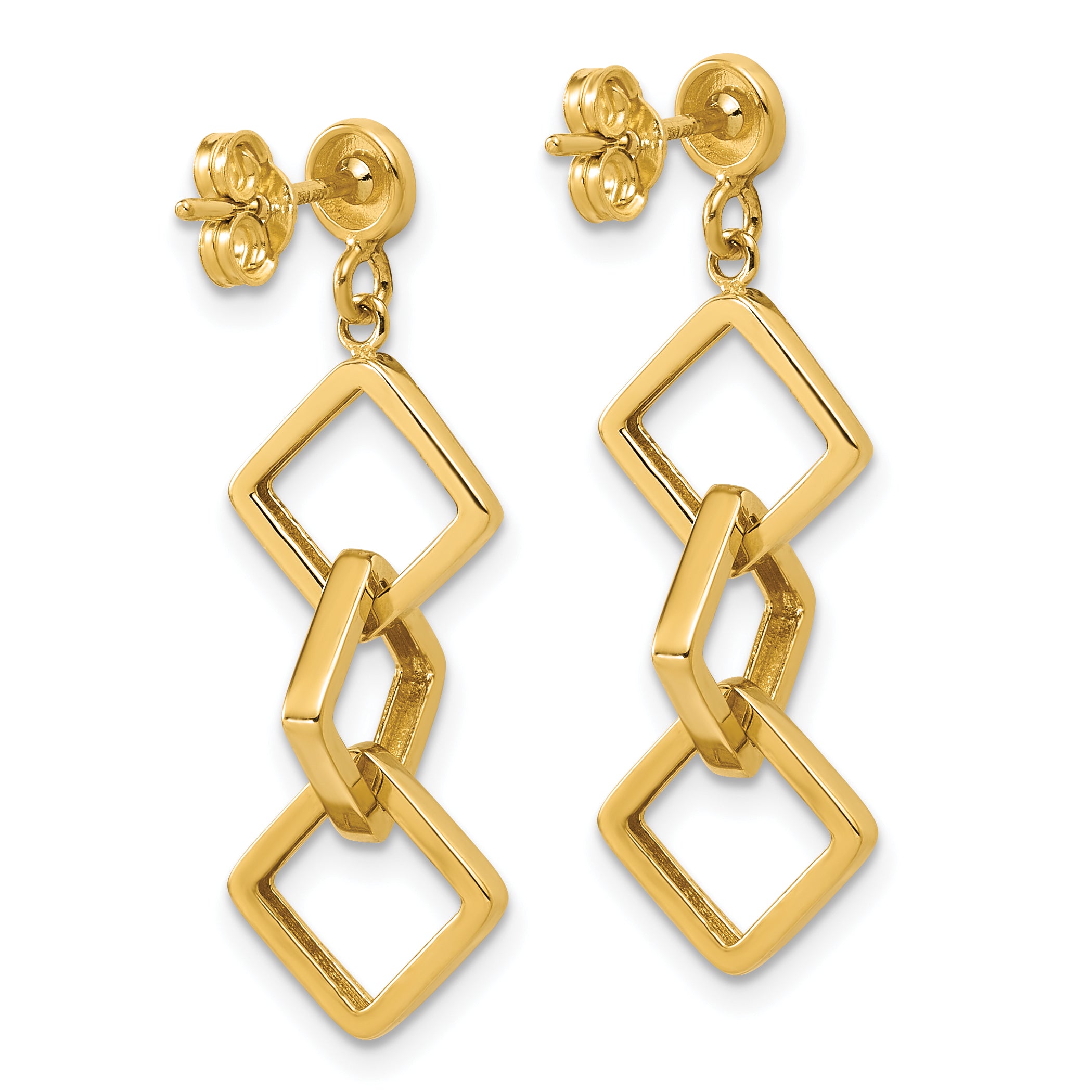 14K Polished Square link Dangle Post Earrings