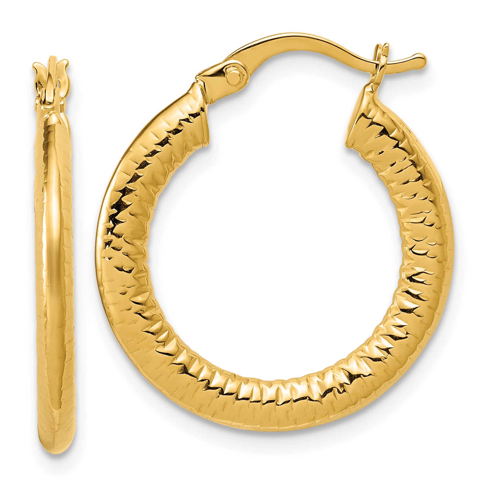 14K Polished and Grooved Hoop Earrings Main image