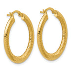 14K Polished and Grooved Hoop Earrings