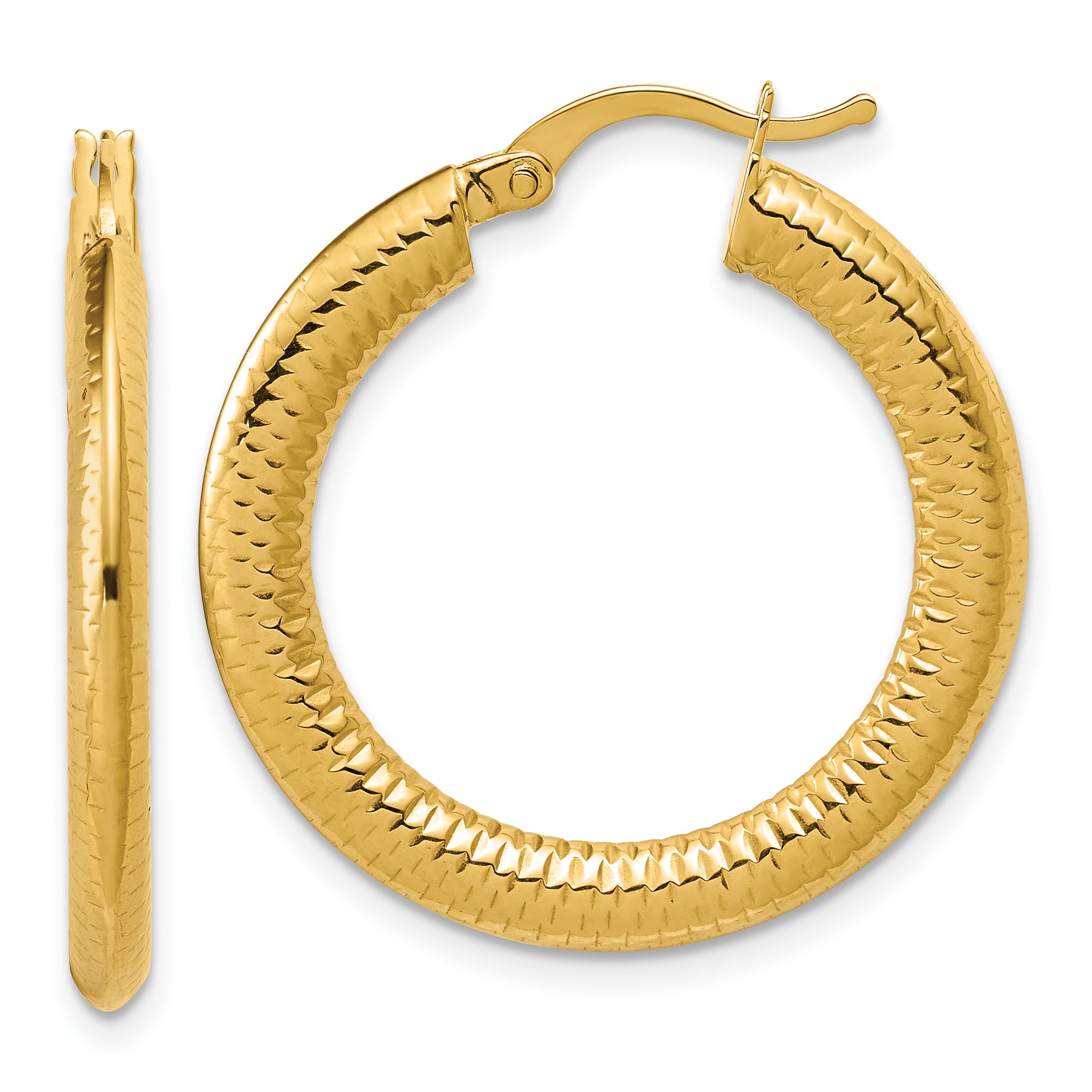 14K Polished and Grooved Hoop Earrings Main image