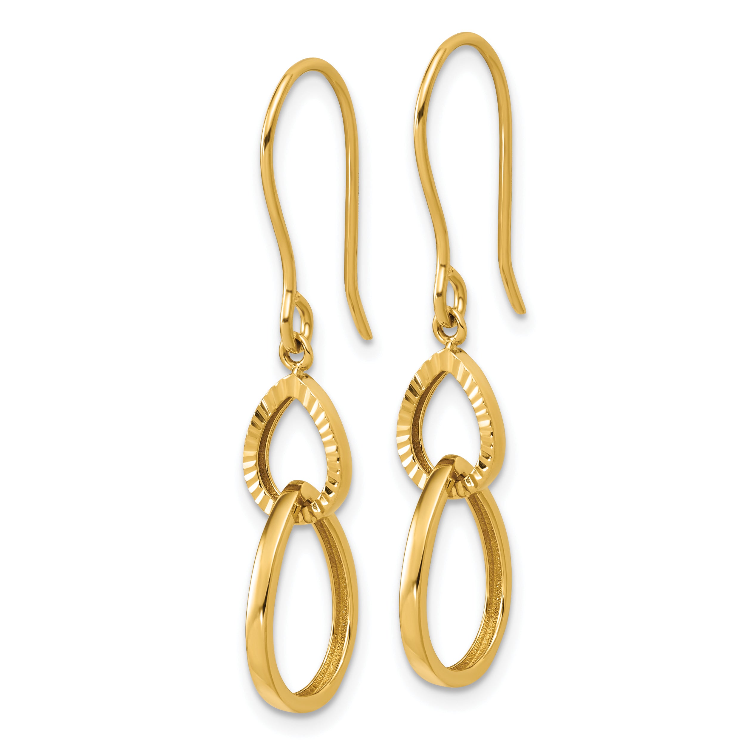 14K Polished and Diamond-cut Teardrop Dangle Earrings