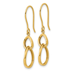 14K Polished and Diamond-cut Teardrop Dangle Earrings