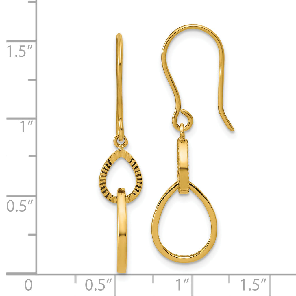 14K Polished and Diamond-cut Teardrop Dangle Earrings