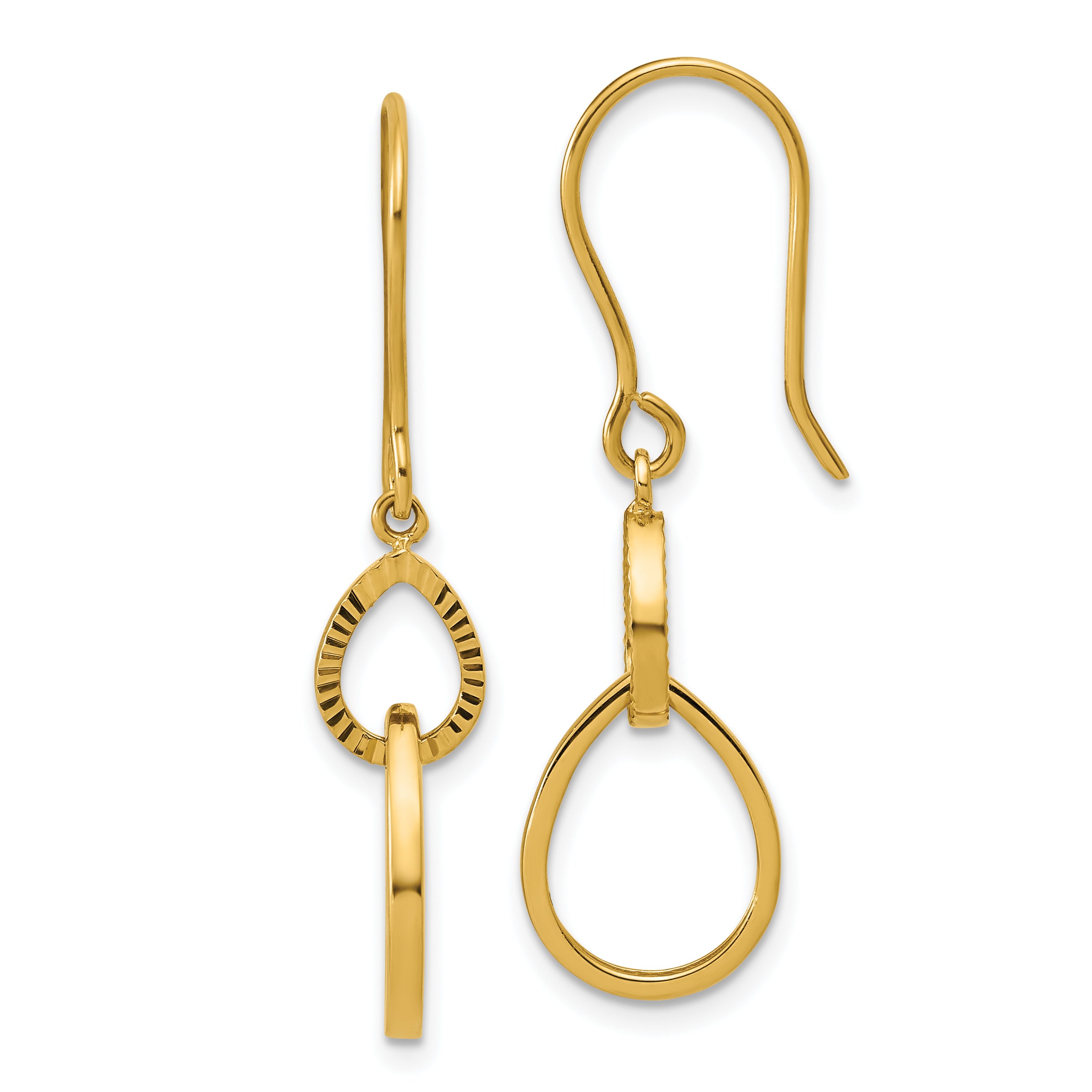 14K Polished and Diamond-cut Teardrop Dangle Earrings Main image