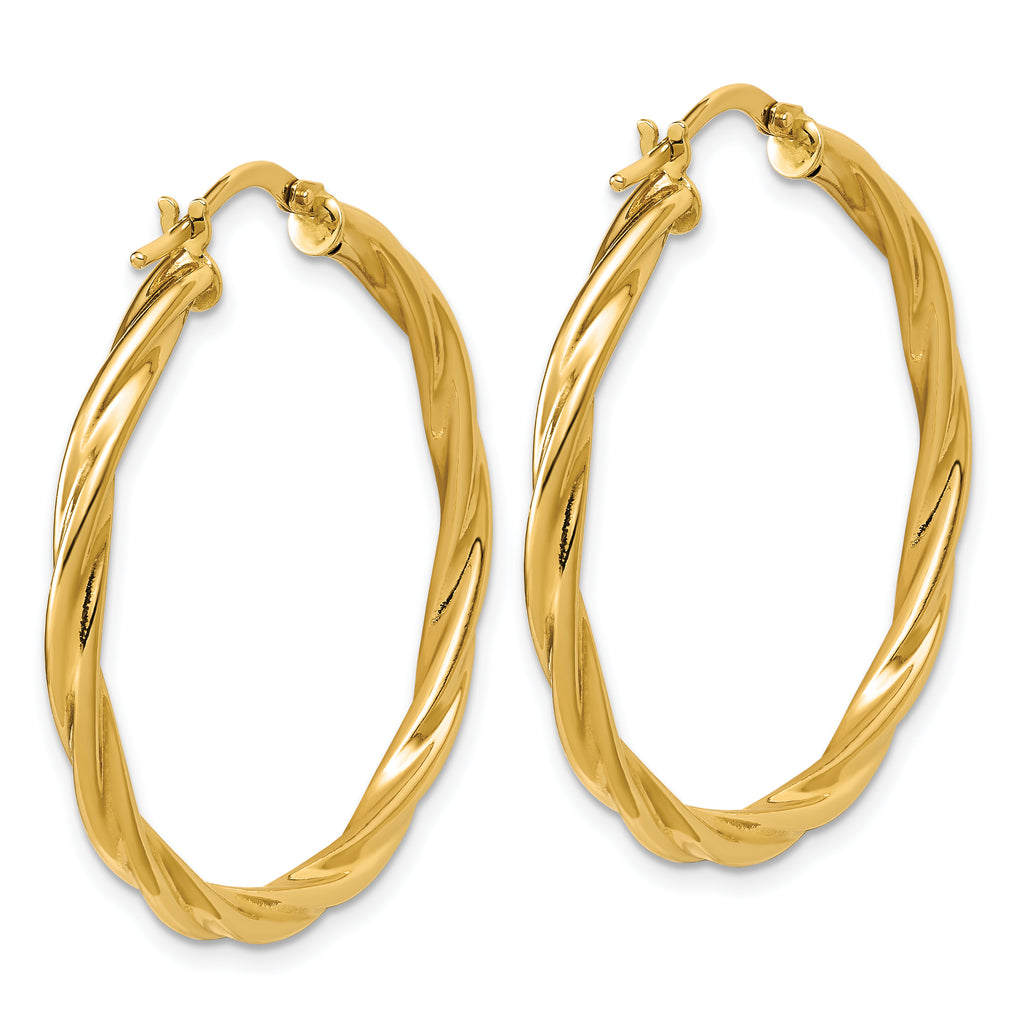 14K Polished Twisted Round Hoop Earrings