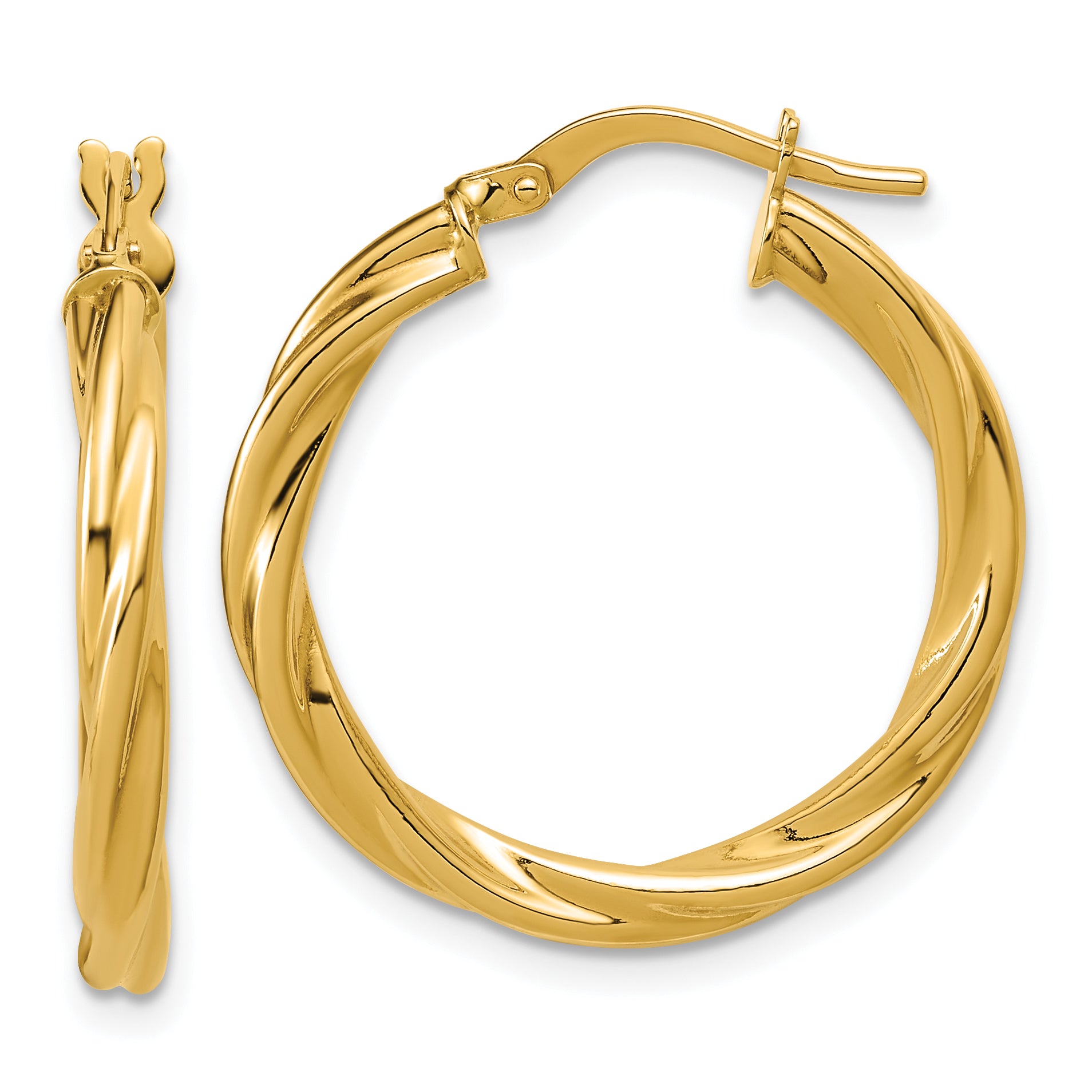 14K Polished Twisted Round Hoop Earrings