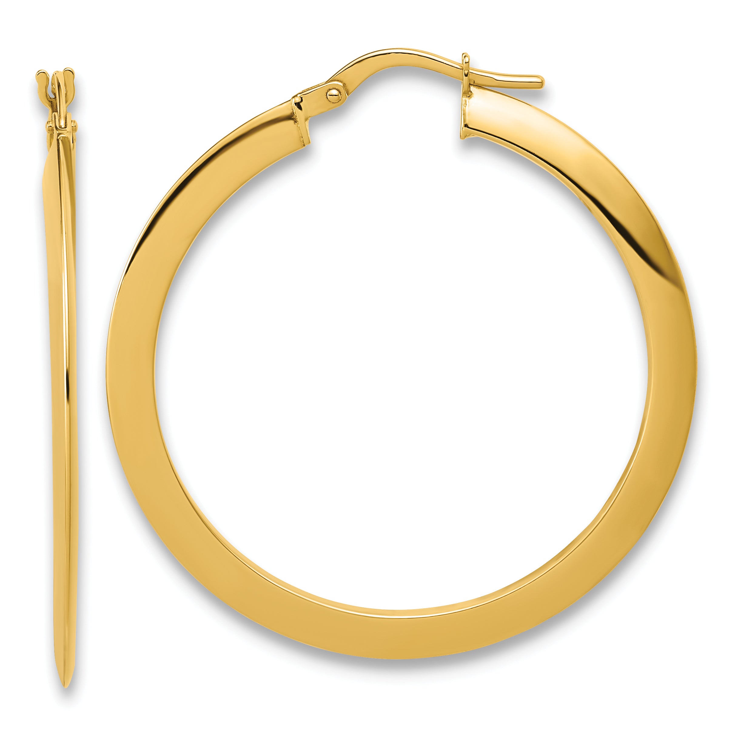 14K Polished Flat Tube Hoop Earrings Main image