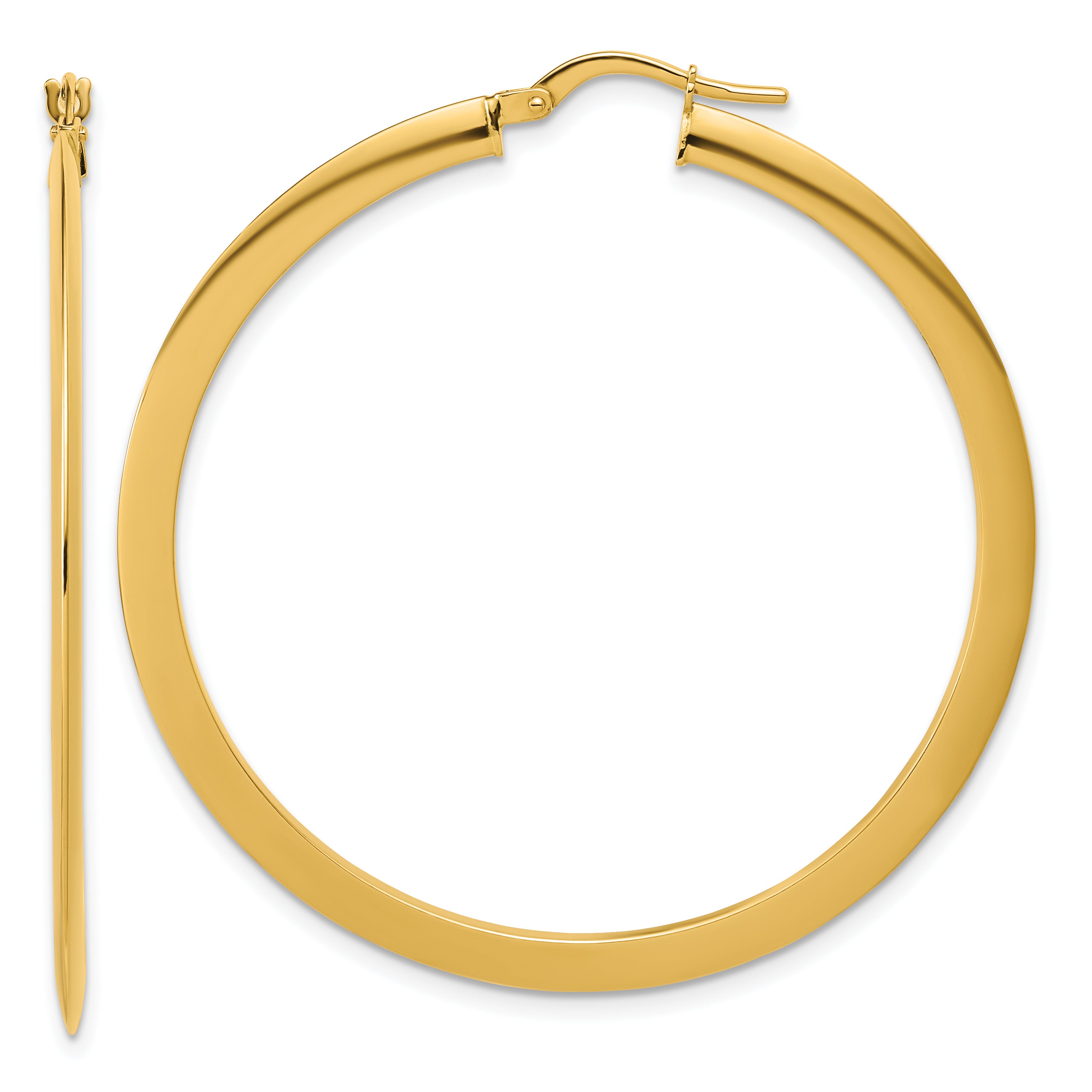 14K Polished Flat Tube Hoop Earrings