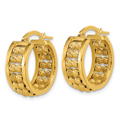 14K Polished and Diamond-cut 2-row Beaded Tube Hoop Earrings