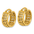 14K Polished and Diamond-cut 2-row Beaded Tube Hoop Earrings