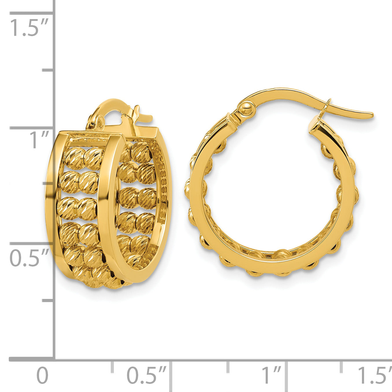 14K Polished and Diamond-cut 2-row Beaded Tube Hoop Earrings