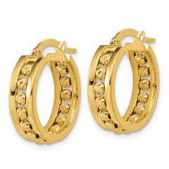 14K Polished and Diamond-cut Beaded Tube Hoop Earrings