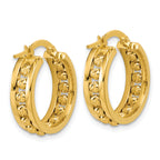 14K Polished and Diamond-cut Beaded Tube Hoop Earrings