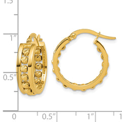 14K Polished and Diamond-cut Beaded Tube Hoop Earrings