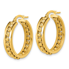 14K Polished and Diamond-cut Beaded Tube Hoop Earrings