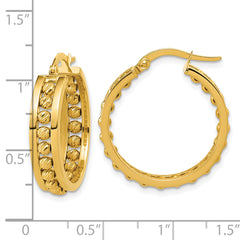 14K Polished and Diamond-cut Beaded Tube Hoop Earrings