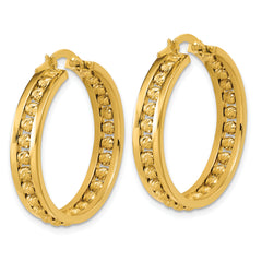 14K Polished and Diamond-cut Beaded Tube Hoop Earrings