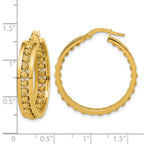14K Polished and Diamond-cut Beaded Tube Hoop Earrings