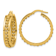 14K Polished and Diamond-cut Beaded Tube Hoop Earrings