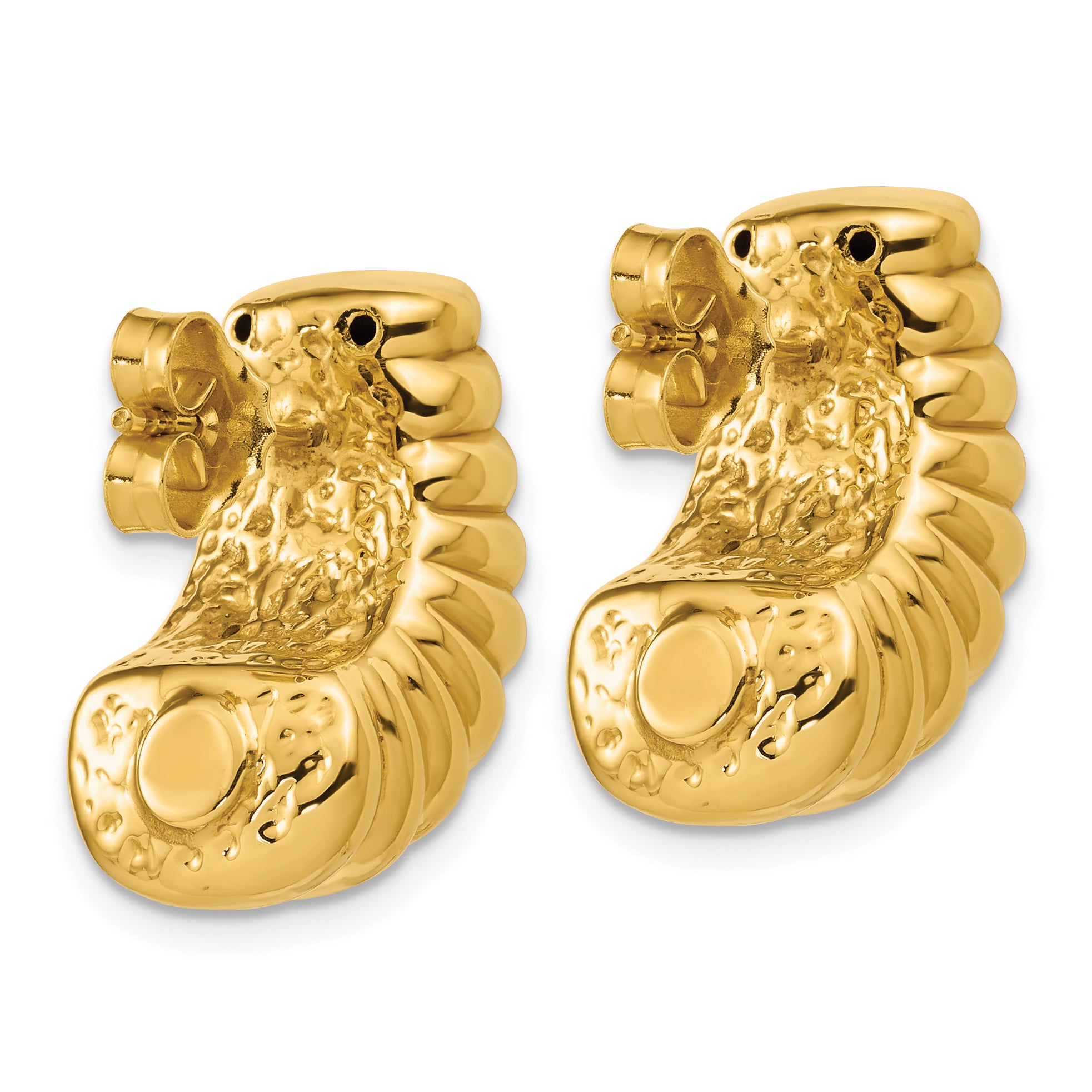 14K Polished and Grooved Hollow Puffed Post Earrings