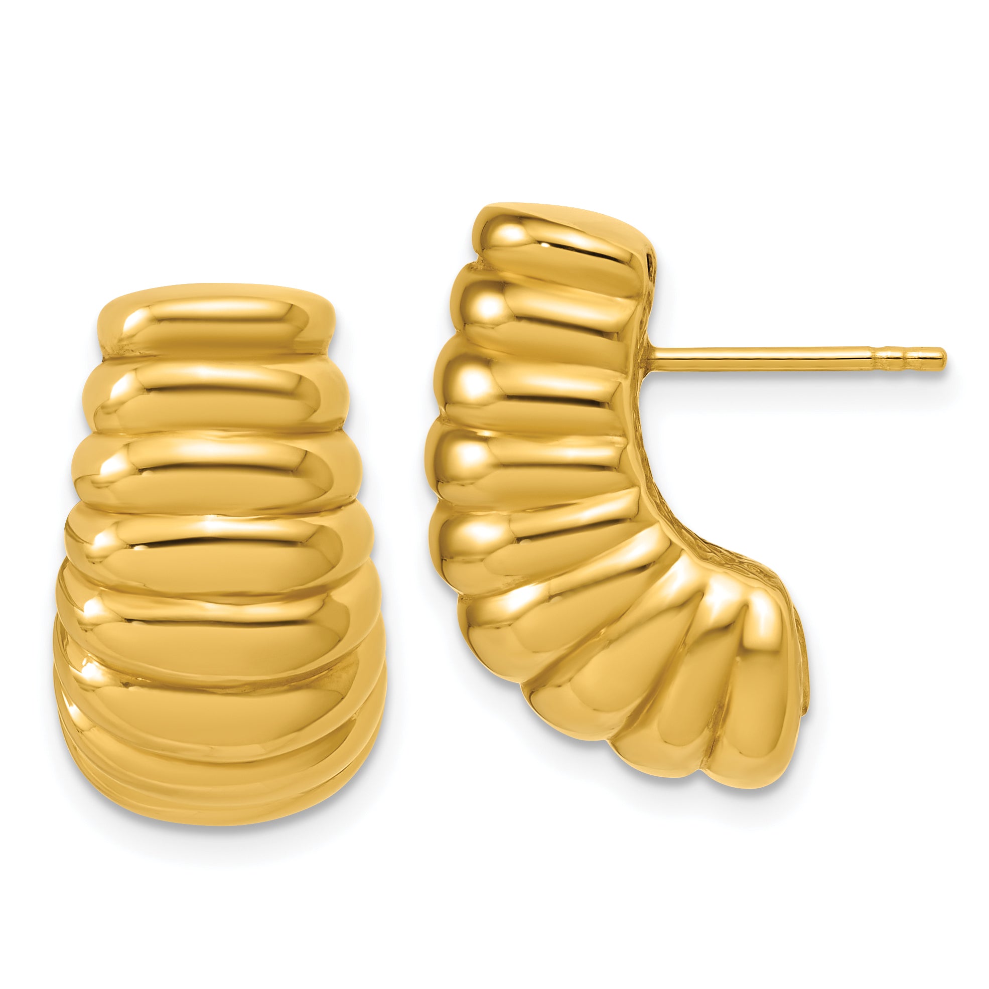 14K Polished and Grooved Hollow Puffed Post Earrings Main image