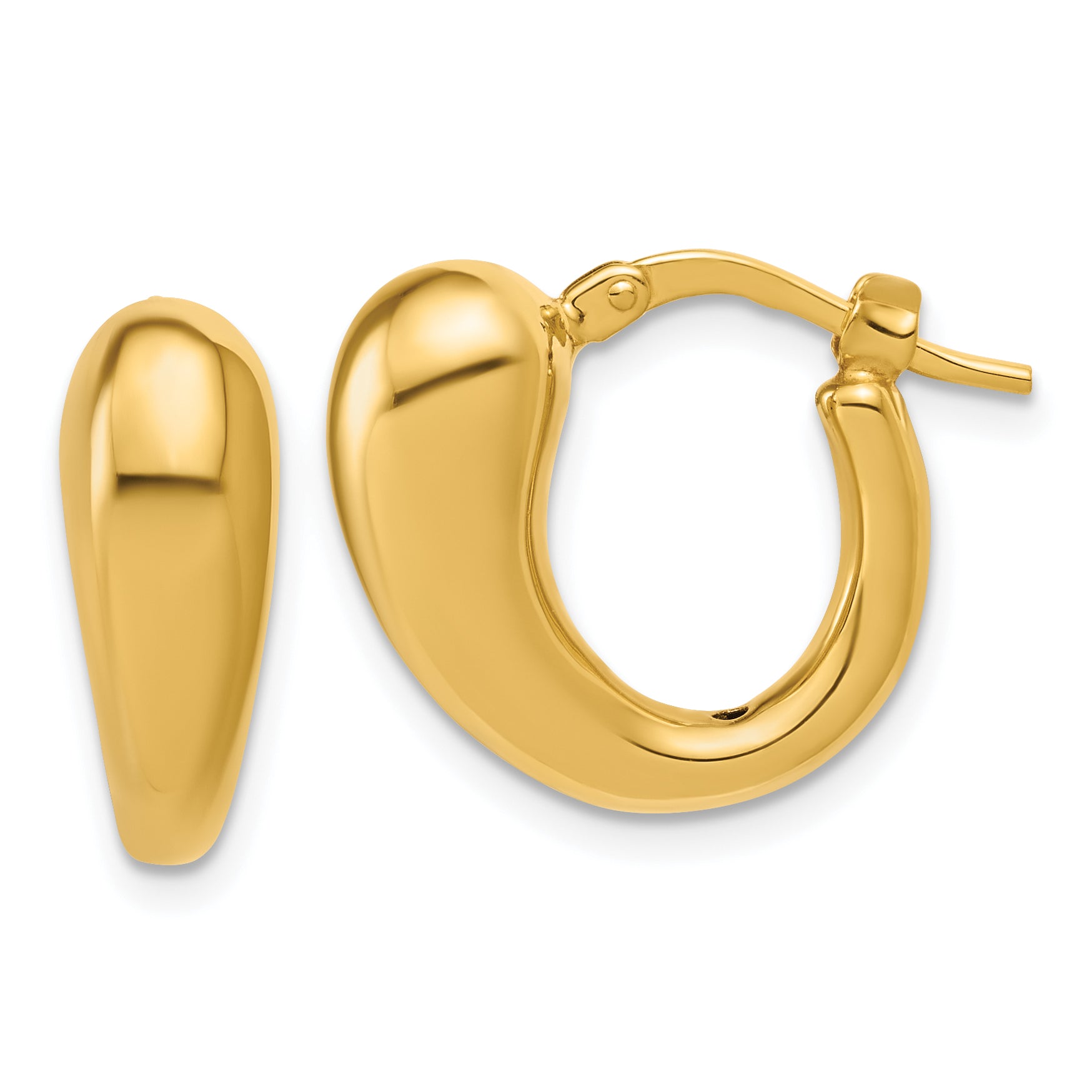 14K Polished Hollow Puffed Hoop Earrings